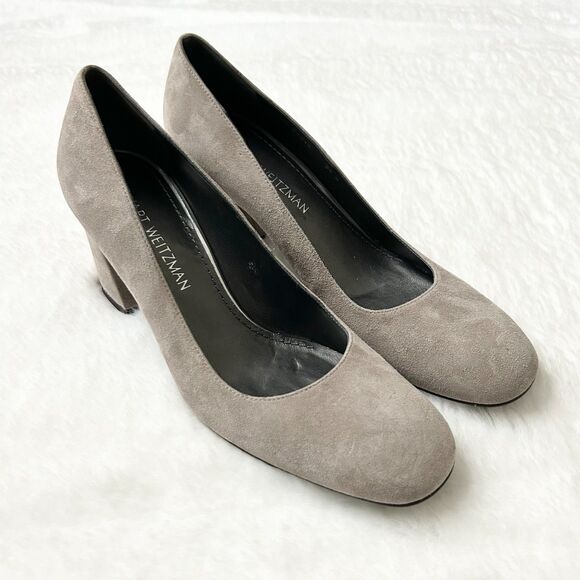 NEW Stuart Weitzman Mary Mid Heel Pump Tan Suede Block Heel Size 9.5 M - Picture 1 of 9